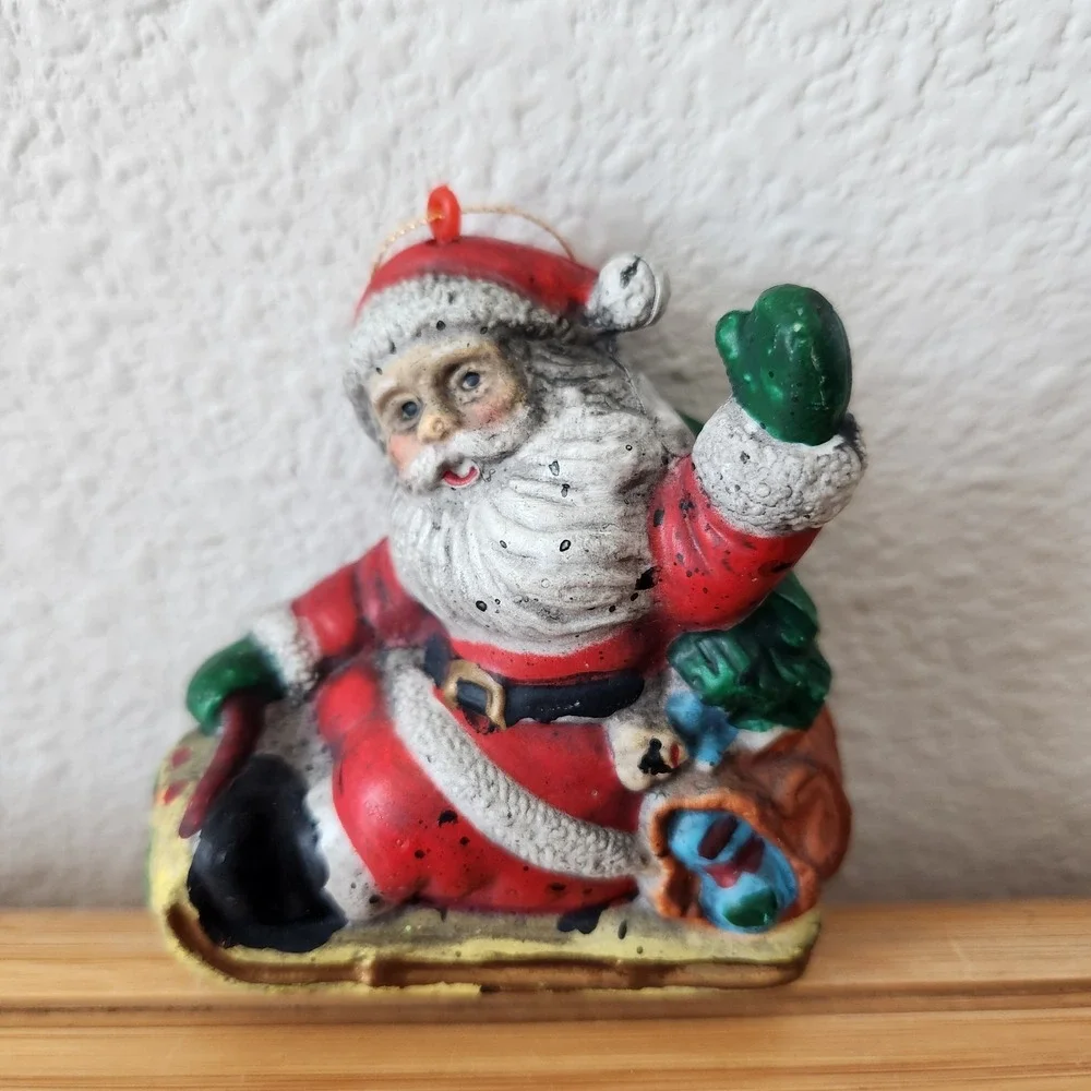 Vintage Blow Mold Plastic Santa Claus Ornament Christmas Holiday Figure Lot Of 3